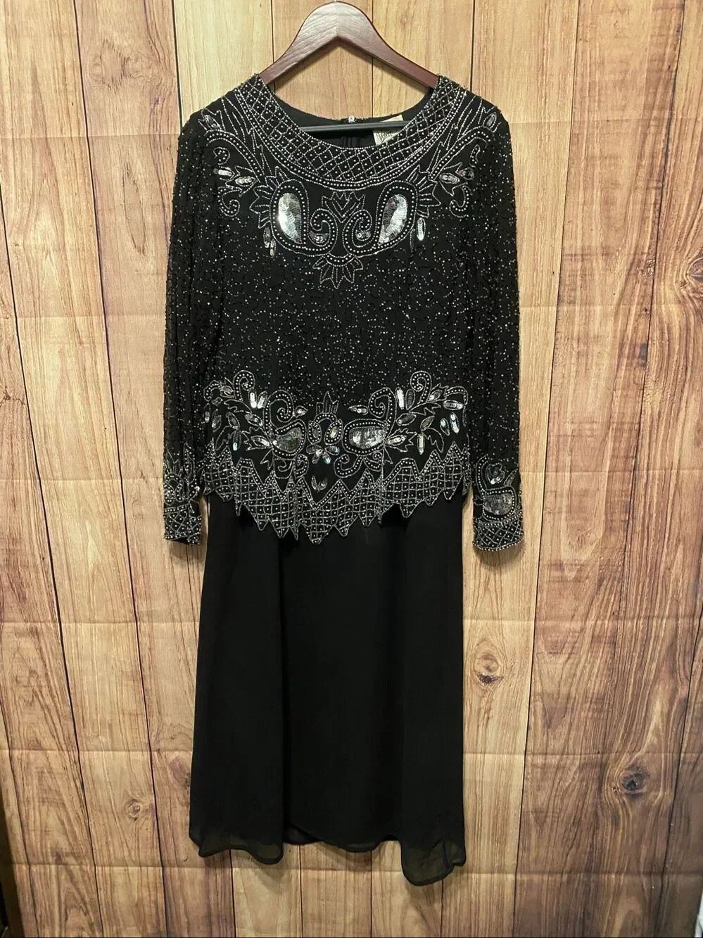 Midnight Velvet Small vintage silver black beaded dress